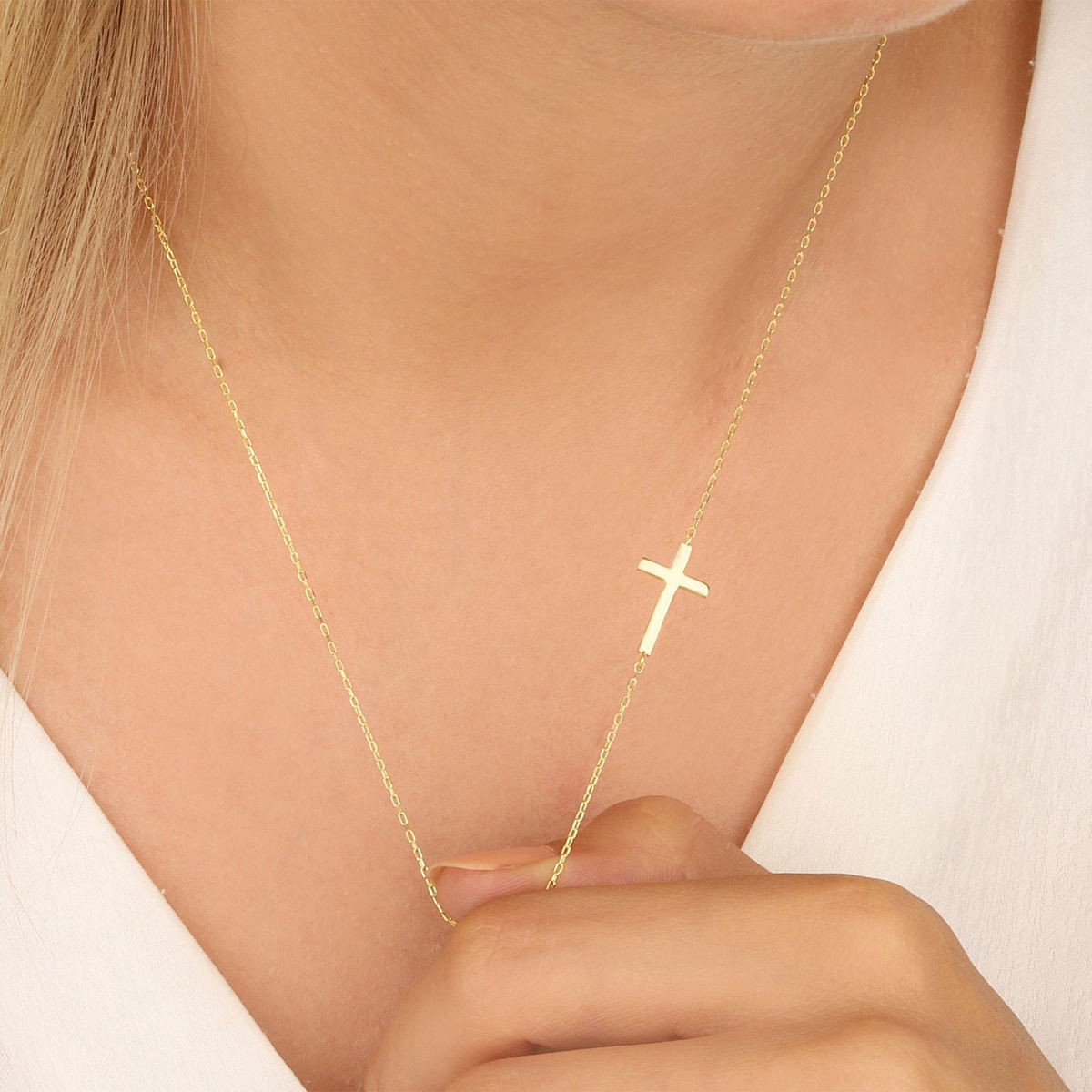 Bridal Jewelry Vumari 14k Gold Stainless Steel Cross Pendant Chain Necklace Women Jewelry | SHK-03